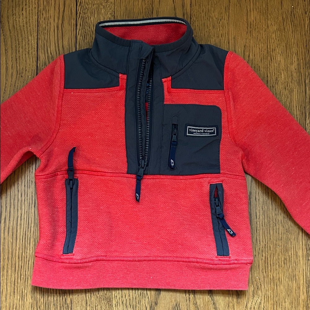Vineyard Vines Kids' Red and Black Quarter-Zip